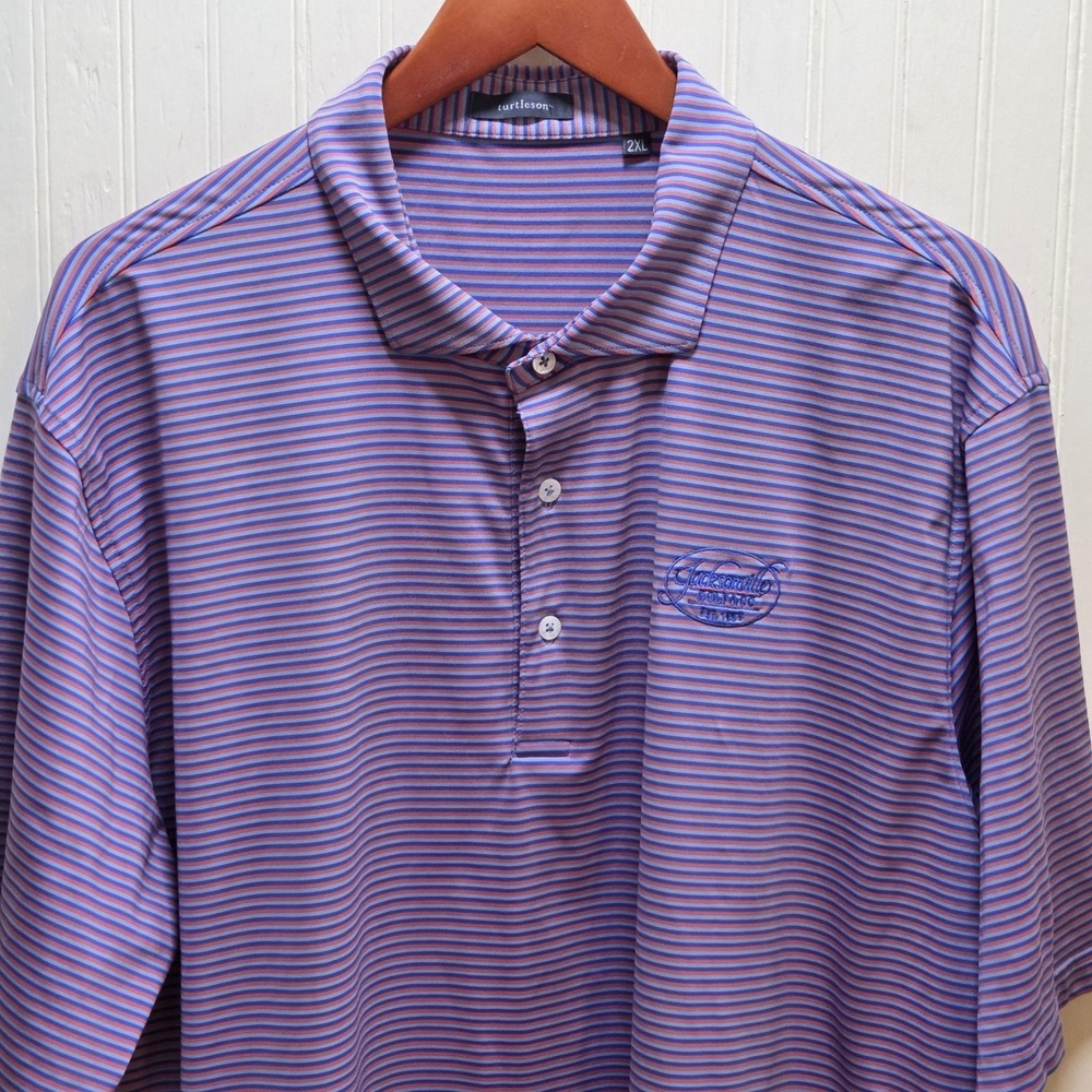 Turtleson Jacksonville Golf & CC Polo Shirt Mens 2XL Purple Stripe Stretch